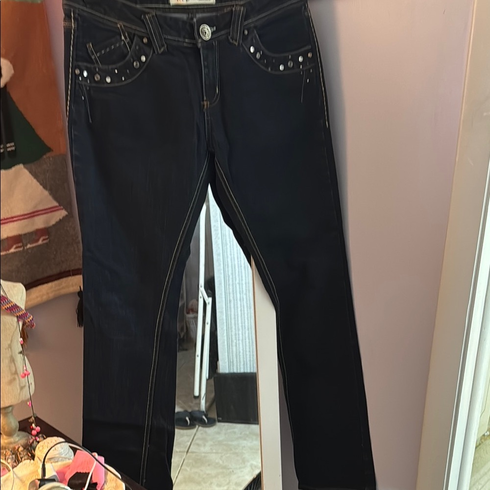 Zara Black Straight Leg Jeans with Embellishments